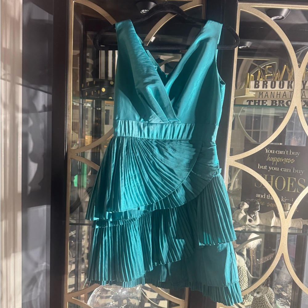 Max & Cleo Tiered Blue/Green Cocktail Dress